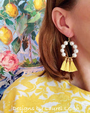 Load image into Gallery viewer, Yellow Tassel Cotton Pearl Hoop Earrings - Ginger jar