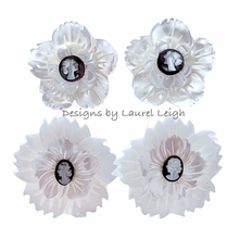Load image into Gallery viewer, White & Silver Pearl Cameo Floral Studs - 2 Sizes - Chinoiserie jewelry