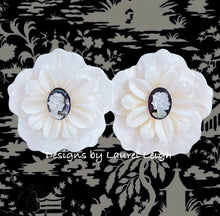 Load image into Gallery viewer, White & Silver Cameo Pearl Flower Studs - Chinoiserie jewelry