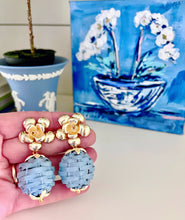 Load image into Gallery viewer, Wicker Rattan Floral Drop Earrings - Chinoiserie jewelry