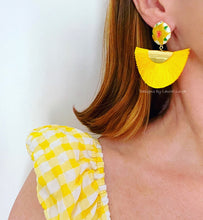Load image into Gallery viewer, Yellow Cloisonné Fan Tassel Earrings - Chinoiserie jewelry