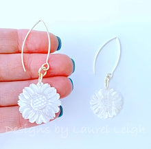 Load image into Gallery viewer, Mother of Pearl Sunflower Earrings - White & Gold - Ginger jar