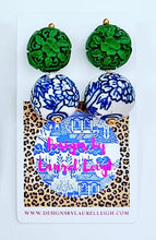 Load image into Gallery viewer, Chinoiserie Green Cinnabar Drop Earrings - Chinoiserie jewelry