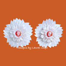 Load image into Gallery viewer, Orange & White Floral Cameo Pearl Studs - 2 Sizes - Chinoiserie jewelry