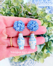 Load image into Gallery viewer, Hydrangea Blossom Ginger Jar Earrings - Blue - Chinoiserie jewelry
