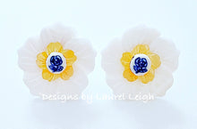 Load image into Gallery viewer, Blue, White & Yellow Petite Fleur Pearl Studs - Chinoiserie jewelry