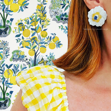 Load image into Gallery viewer, Blue, White & Yellow Petite Fleur Pearl Studs - Chinoiserie jewelry