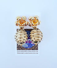 Load image into Gallery viewer, Wicker Rattan Floral Drop Earrings - Chinoiserie jewelry