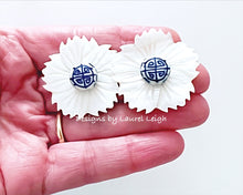 Load image into Gallery viewer, Chinoiserie Floral White Pearl Studs - Chinoiserie jewelry