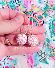 Load image into Gallery viewer, Pink & White Chinoiserie Floral Drop Earrings - Chinoiserie jewelry