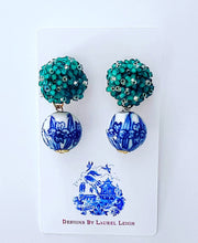 Load image into Gallery viewer, Chinoiserie Green Hydrangea Blossom Earrings - Chinoiserie jewelry