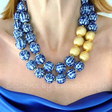 Load image into Gallery viewer, Chunky Blue & White Floral Chinoiserie Statement Necklace- 2 Lengths - Ginger jar