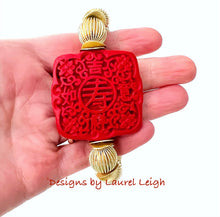Load image into Gallery viewer, Chinoiserie Red Cinnabar Gold Bead Bracelet - Chinoiserie jewelry