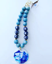 Load image into Gallery viewer, Chinoiserie Canton Watercolor Pendant Statement Necklace - Spa Blue - Ginger jar