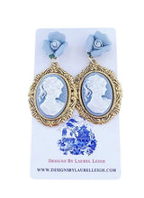 Load image into Gallery viewer, Wedgwood Blue Floral Cameo Earrings - Chinoiserie jewelry