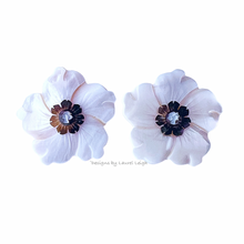 Load image into Gallery viewer, White & Silver Cameo Pearl Flower Earrings - Chinoiserie jewelry