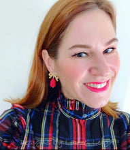 Load image into Gallery viewer, Red and Gold Bow Cinnabar Teardrop Earrings - Ginger jar