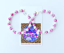 Load image into Gallery viewer, Pink & White Chinoiserie Floral Beaded Hoops - Chinoiserie jewelry