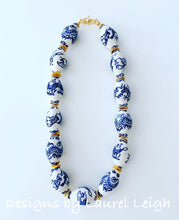 Load image into Gallery viewer, Chunky Blue and White Chinoiserie Dragon Statement Necklace - Ginger jar