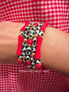 Red Black White Acrylic Bamboo Bracelet - Chinoiserie jewelry