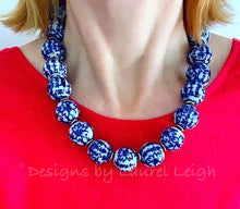 Load image into Gallery viewer, Blue and White Chinoiserie Chunky Floral Chinese Character Statement Necklace - Ginger jar