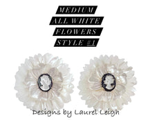 Load image into Gallery viewer, White & Silver Cameo Pearl Flower Studs - Chinoiserie jewelry