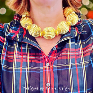 Chunky Textured Gold Bead Statement Necklace - Chinoiserie jewelry
