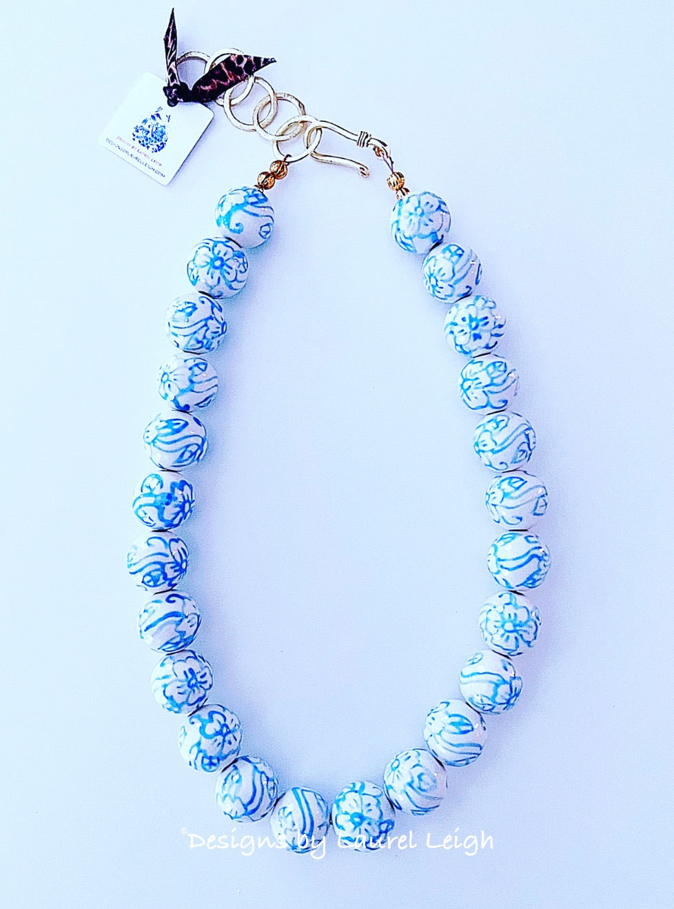 Wedgwood Blue & White Floral Necklace - Chinoiserie jewelry