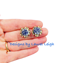 Load image into Gallery viewer, Chinoiserie Coin Bead Floral Stud Earrings - Chinoiserie jewelry