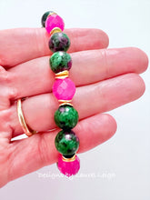 Load image into Gallery viewer, Pink & Green Jade Gemstone Bracelet - Chinoiserie jewelry