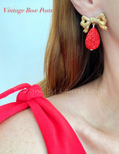 Load image into Gallery viewer, Red and Gold Bow Cinnabar Teardrop Earrings - Ginger jar