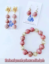 Load image into Gallery viewer, Gold & Pink Chinoiserie Triple Drop Earrings - Chinoiserie jewelry