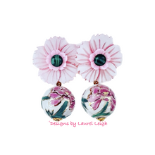 Load image into Gallery viewer, Pink & Green Peony Drop Earrings - Chinoiserie jewelry