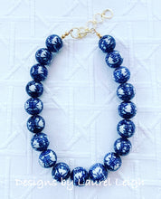 Load image into Gallery viewer, Blue and White Chunky Chinoiserie Double Happiness Statement Necklace - Adjustable Length - Ginger jar