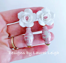 Load image into Gallery viewer, Pink Chinoiserie Ginger Jar Rosebud Earrings - Chinoiserie jewelry