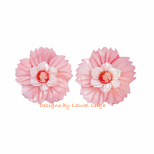 Load image into Gallery viewer, Pink, Orange & White Floral Cameo Pearl Studs - Chinoiserie jewelry
