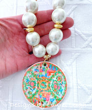 Load image into Gallery viewer, Rose Medallion Chinoiserie Pendant Necklace - Chunky Pearls - Ginger jar