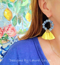 Load image into Gallery viewer, Chinoiserie Beaded Tassel Hoop Earrings - Yellow - Ginger jar