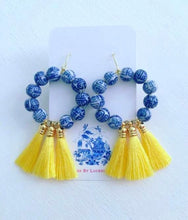 Load image into Gallery viewer, Chinoiserie Beaded Tassel Hoop Earrings - Yellow - Ginger jar