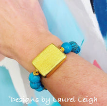 Load image into Gallery viewer, Turquoise and Gold Beaded Bracelet - Ginger jar