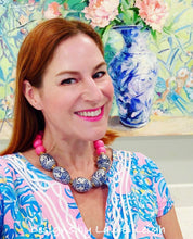 Load image into Gallery viewer, Blue and White Chinoiserie Chunky Statement Necklace - Bright Bubblegum Pink - Ginger jar