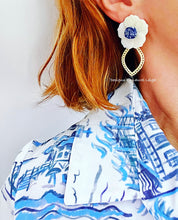 Load image into Gallery viewer, Gold Scalloped Floral Chinoiserie Earrings - Chinoiserie jewelry