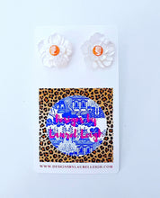 Load image into Gallery viewer, Orange & White Floral Cameo Pearl Studs - Chinoiserie jewelry