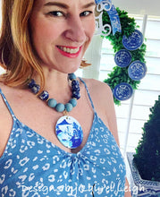 Load image into Gallery viewer, Chinoiserie Canton Watercolor Pendant Statement Necklace - Spa Blue - Ginger jar