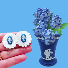 Load image into Gallery viewer, Wedgwood Portland Blue Cameo Pearl Flower Studs - Chinoiserie jewelry