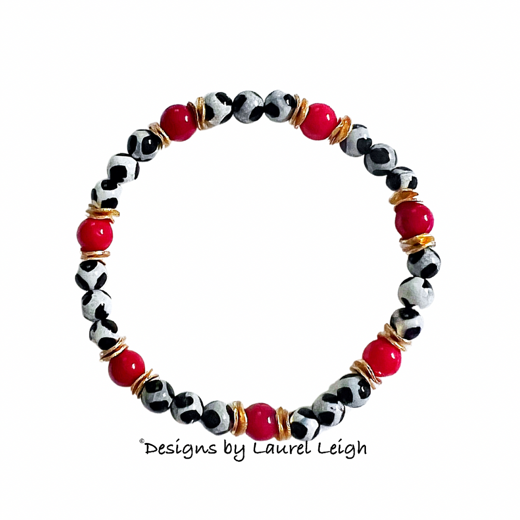 Red, Black, White & Gold Gemstone Bracelet - Chinoiserie jewelry