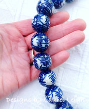 Load image into Gallery viewer, Blue and White Chunky Chinoiserie Double Happiness Statement Necklace - Adjustable Length - Ginger jar