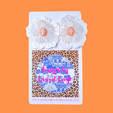 Load image into Gallery viewer, Orange & White Floral Cameo Pearl Studs - 2 Sizes - Chinoiserie jewelry