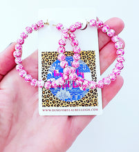 Load image into Gallery viewer, Pink & White Chinoiserie Floral Beaded Hoops - Chinoiserie jewelry