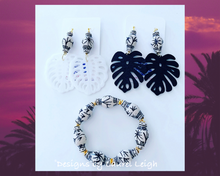 Load image into Gallery viewer, Chinoiserie Tropical Monstera Leaf Statement Earrings - Black & White - Ginger jar